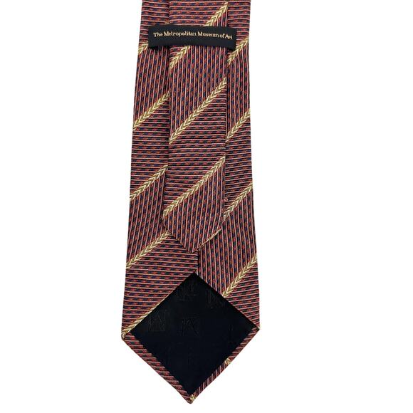 Metropolitan Museum of Art red navy gold striped Tie 100% silk made in Italy - Picture 3 of 3